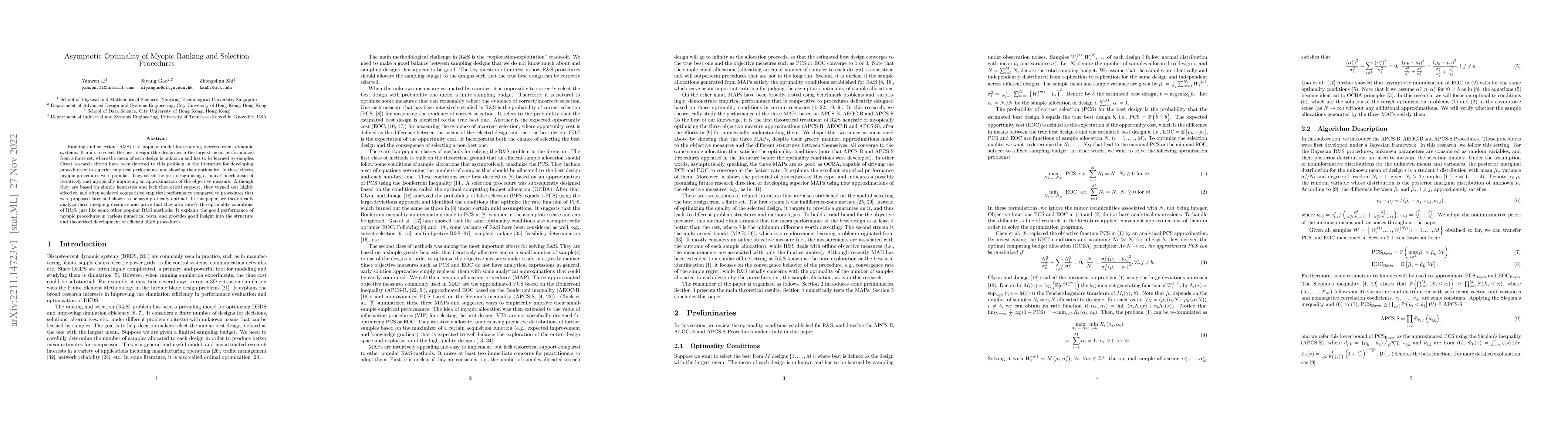 Thumbnail for Asymptotic Optimality of Myopic Ranking and Selection Procedures