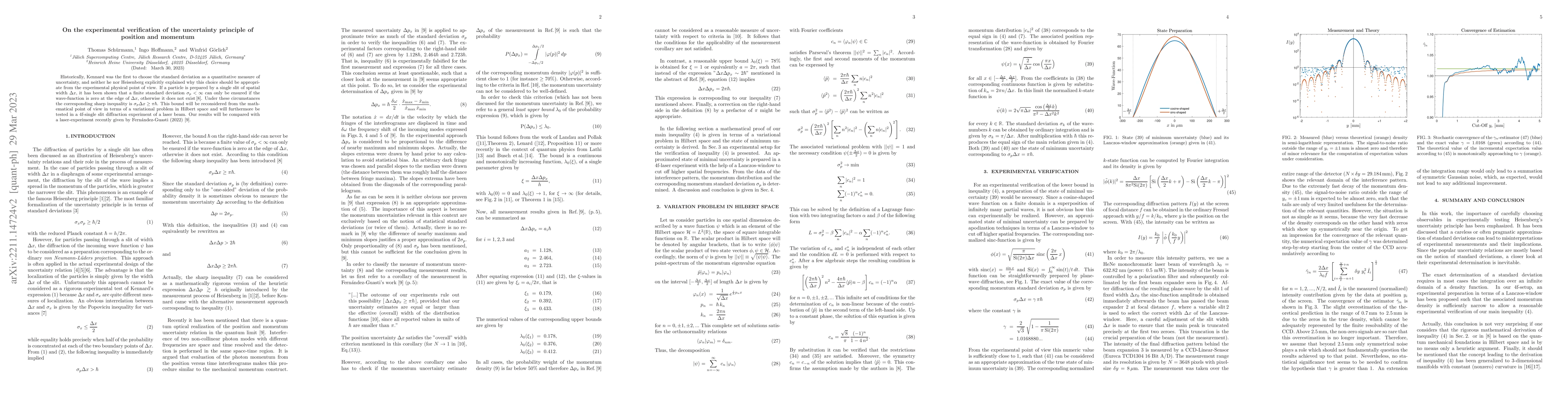Thumbnail for On the experimental verification of the uncertainty principle of
  position and momentum
