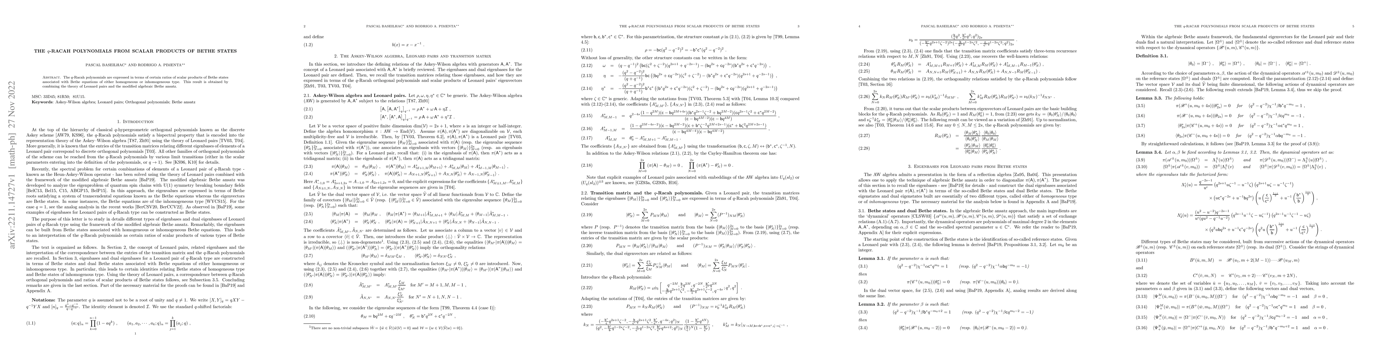 Thumbnail for The $q$-Racah polynomials from scalar products of Bethe states