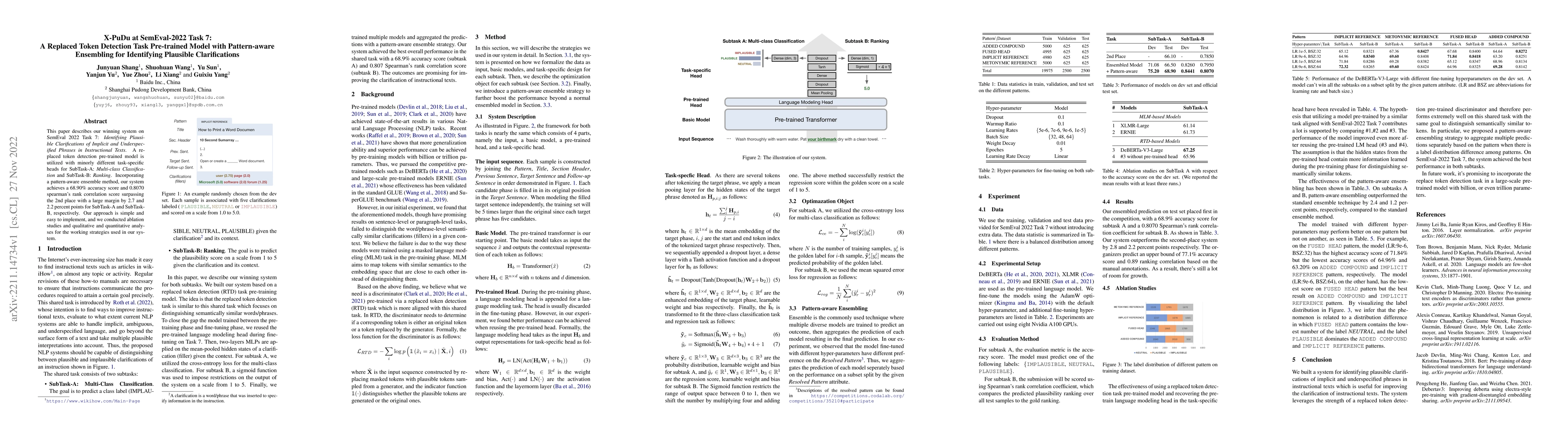 Thumbnail for X-PuDu at SemEval-2022 Task 7: A Replaced Token Detection Task
  Pre-trained Model with Pattern-aware Ensembling for Identifying Plausible
  Clarifications