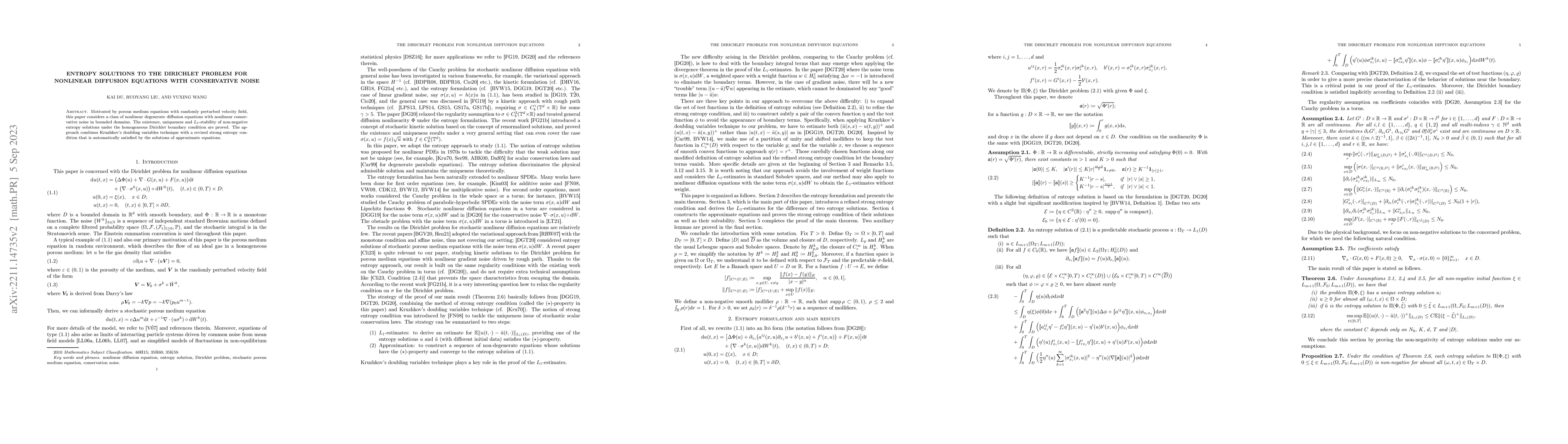 Thumbnail for Entropy solutions to the Dirichlet problem for nonlinear diffusion
  equations with conservative noise