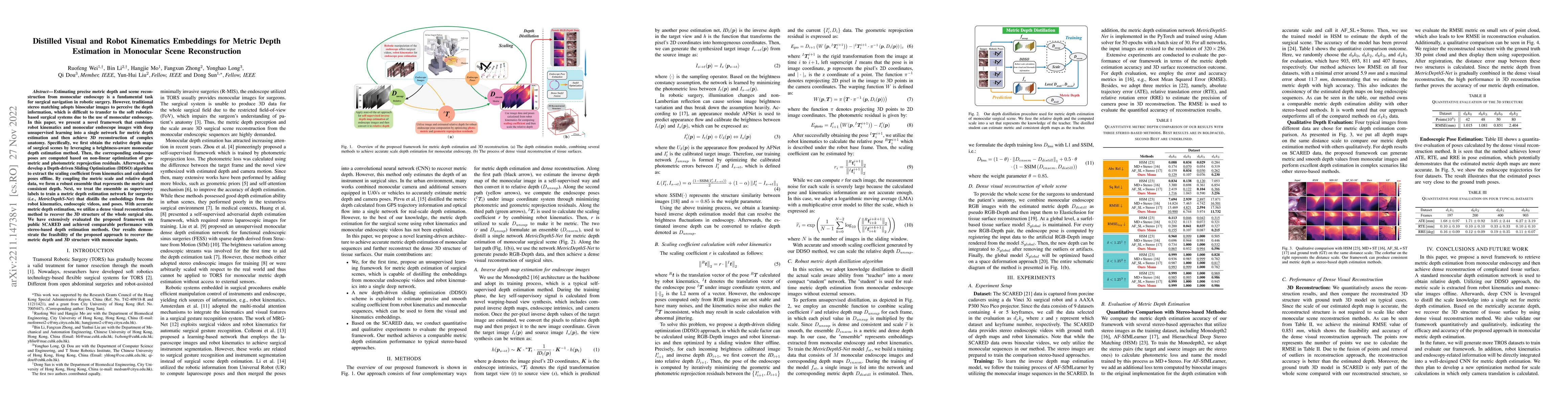 Thumbnail for Distilled Visual and Robot Kinematics Embeddings for Metric Depth
  Estimation in Monocular Scene Reconstruction