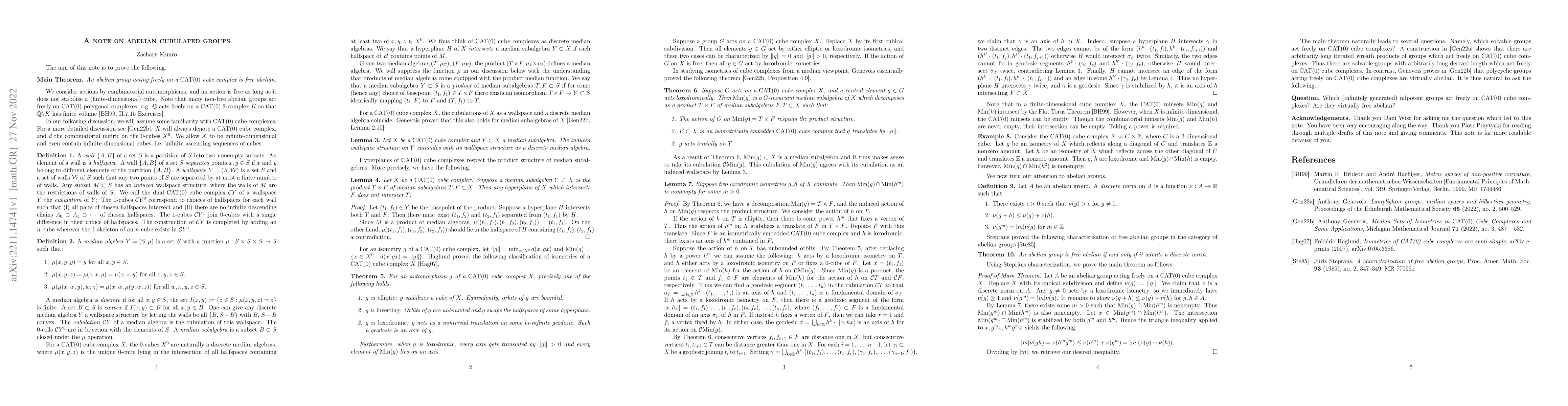 Thumbnail for A note on abelian cubulated groups