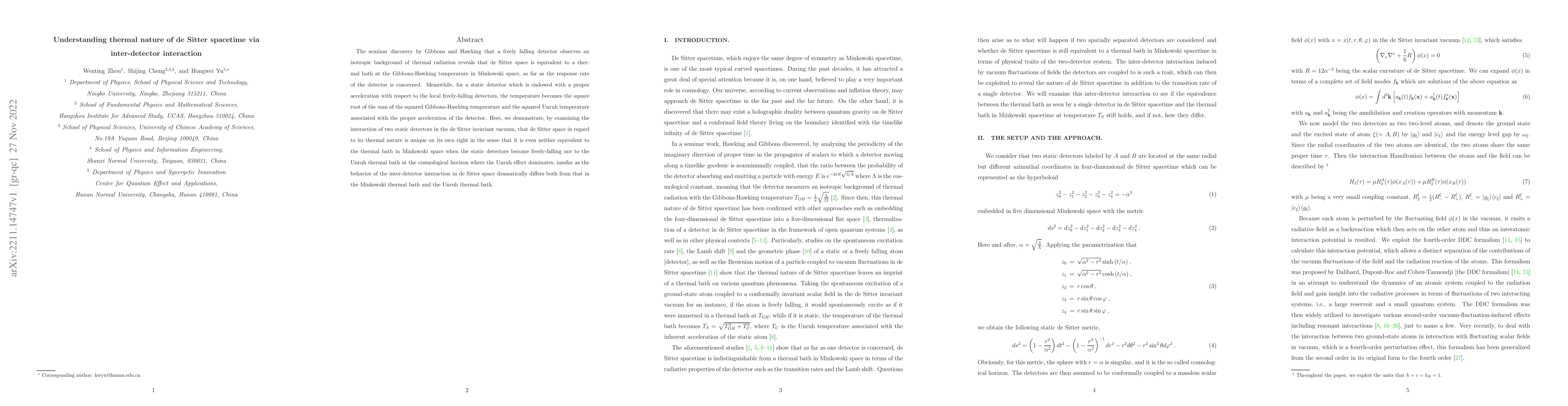 Thumbnail for Understanding thermal nature of de Sitter spacetime via inter-detector
  interaction