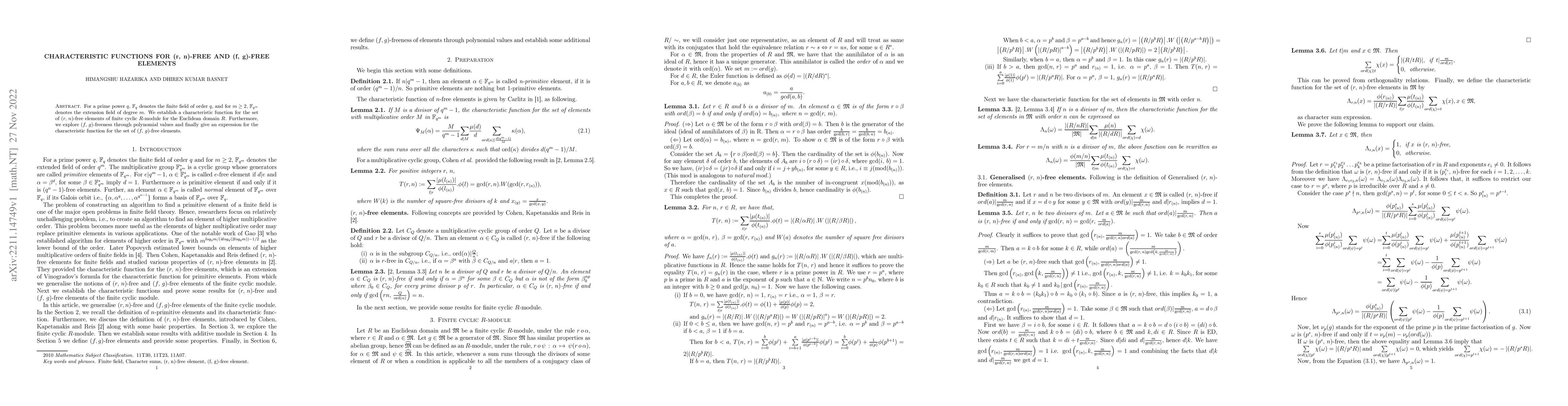 Thumbnail for Characteristic functions for \MakeLowercase{(r, n)}-free and
  \MakeLowercase{(f, g)}-free elements