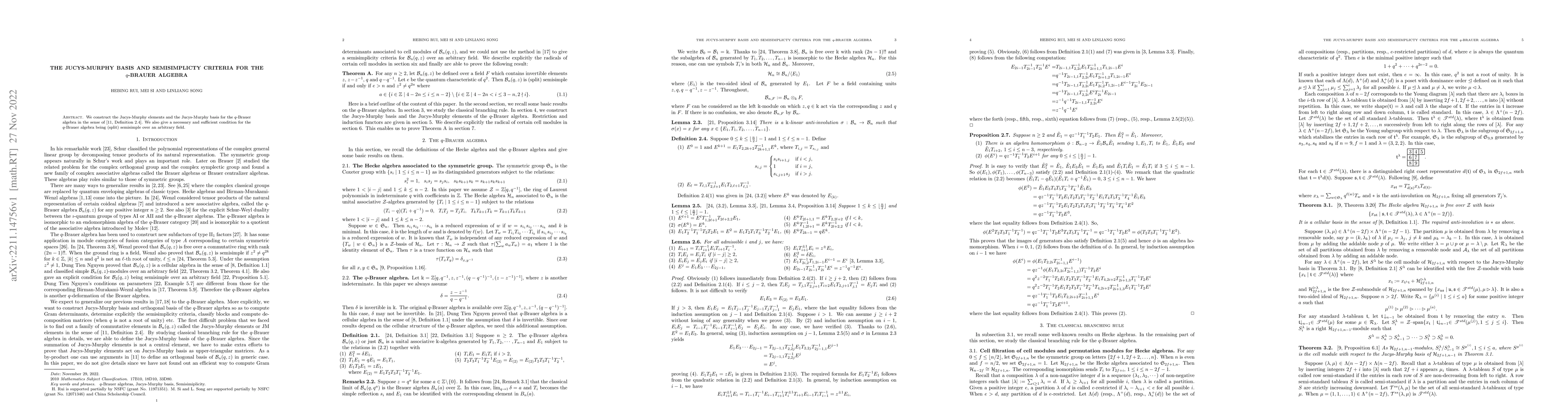 Thumbnail for The Jucys-Murphy basis and semisimplicty criteria for the $q$-Brauer
  algebra