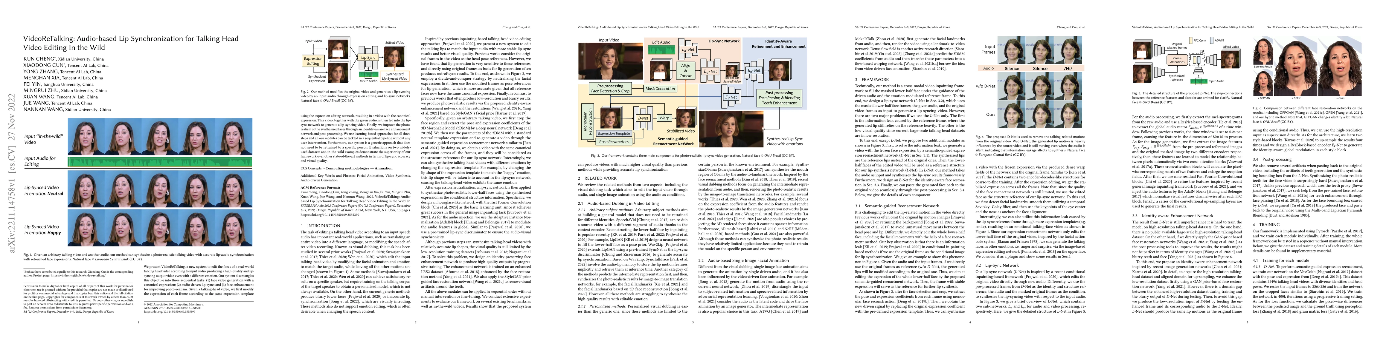 Thumbnail for VideoReTalking: Audio-based Lip Synchronization for Talking Head Video
  Editing In the Wild
