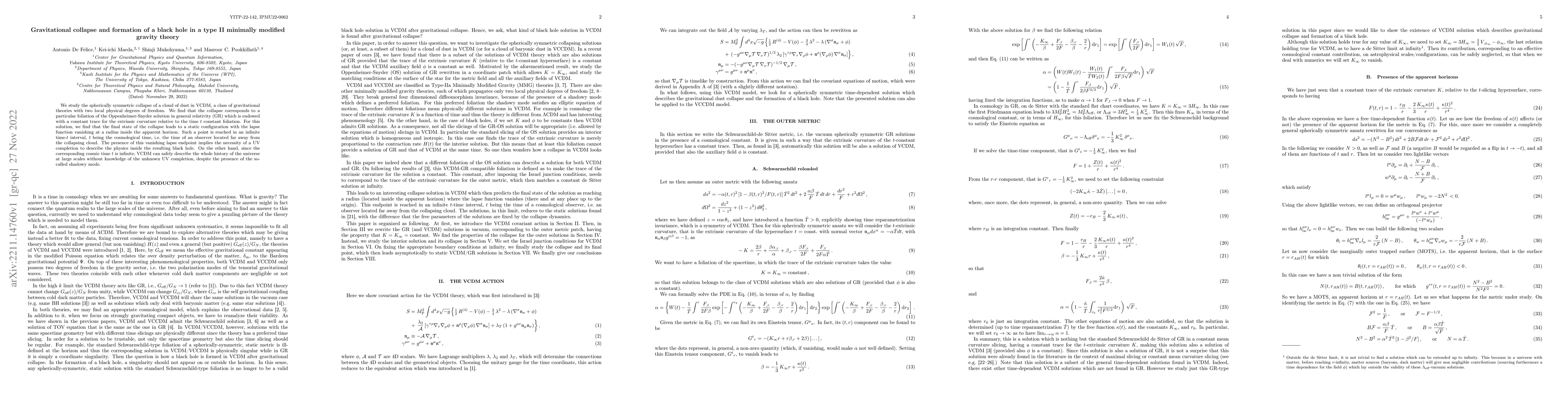Thumbnail for Gravitational collapse and formation of a black hole in a type II
  minimally modified gravity theory