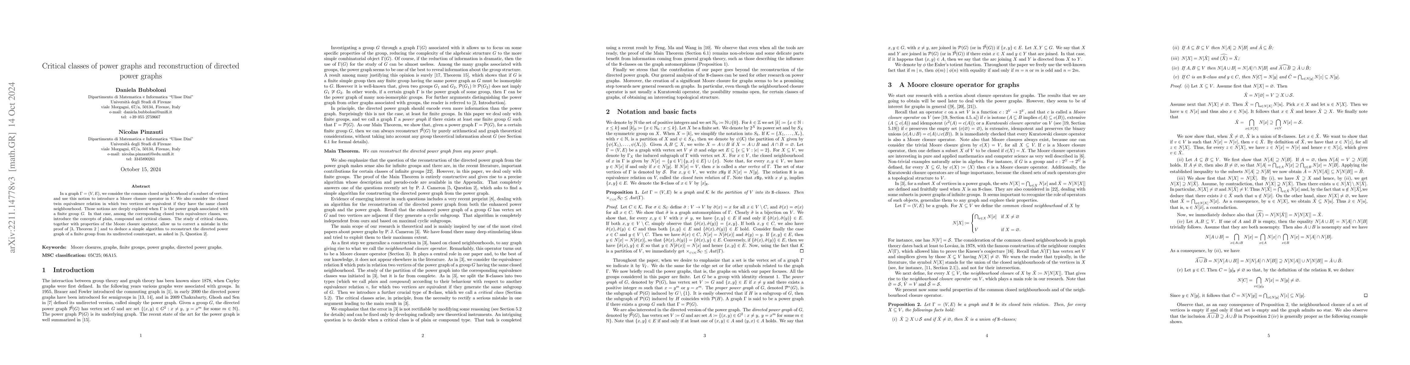 Thumbnail for Critical classes of power graphs and reconstruction of directed power
  graphs