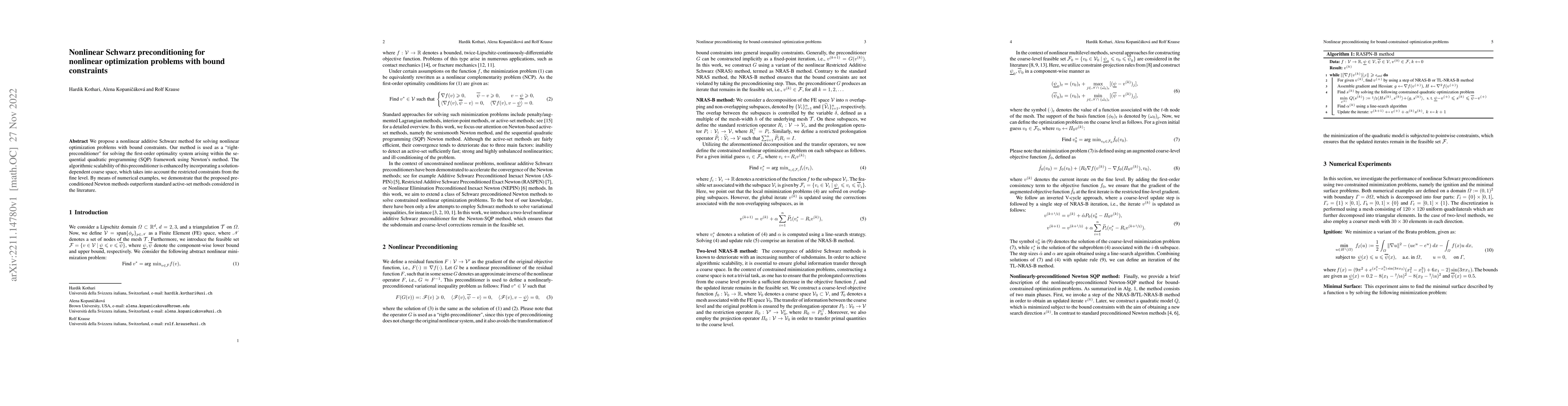 Thumbnail for Nonlinear Schwarz preconditioning for nonlinear optimization problems
  with bound constraints