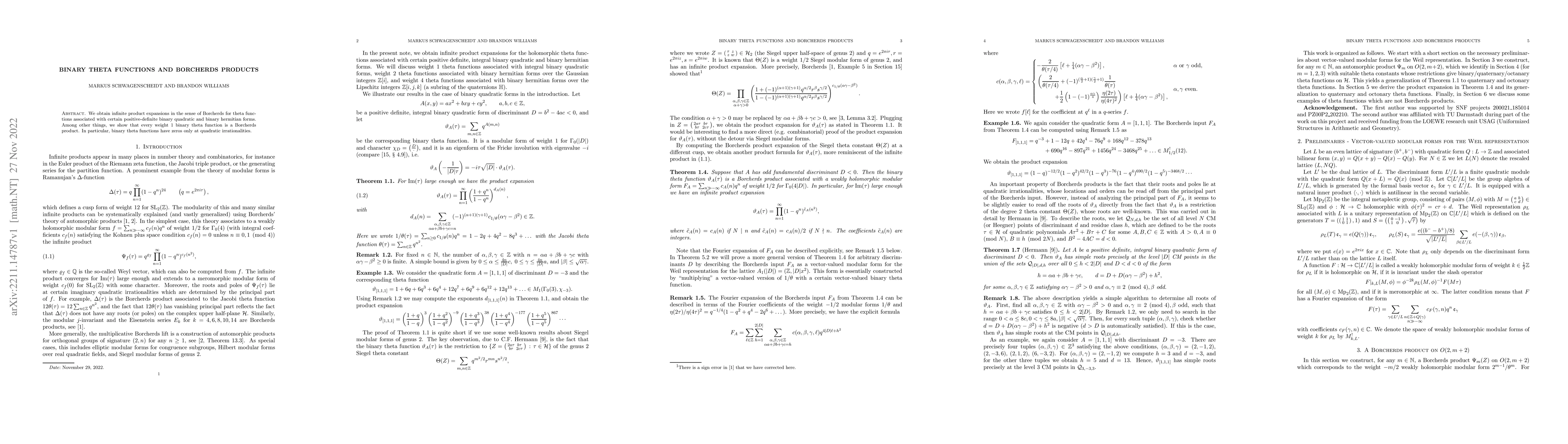 Thumbnail for Binary theta functions and Borcherds products