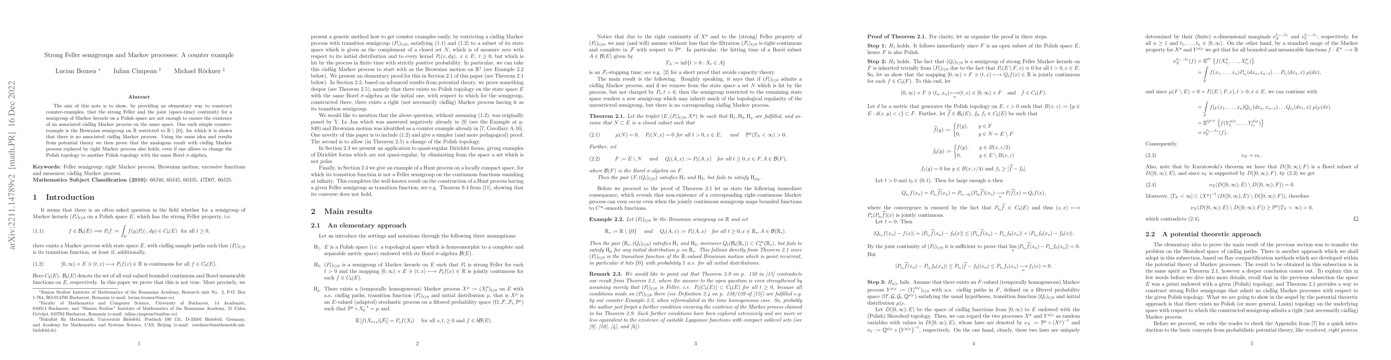Thumbnail for Strong Feller semigroups and Markov processes: A counter example