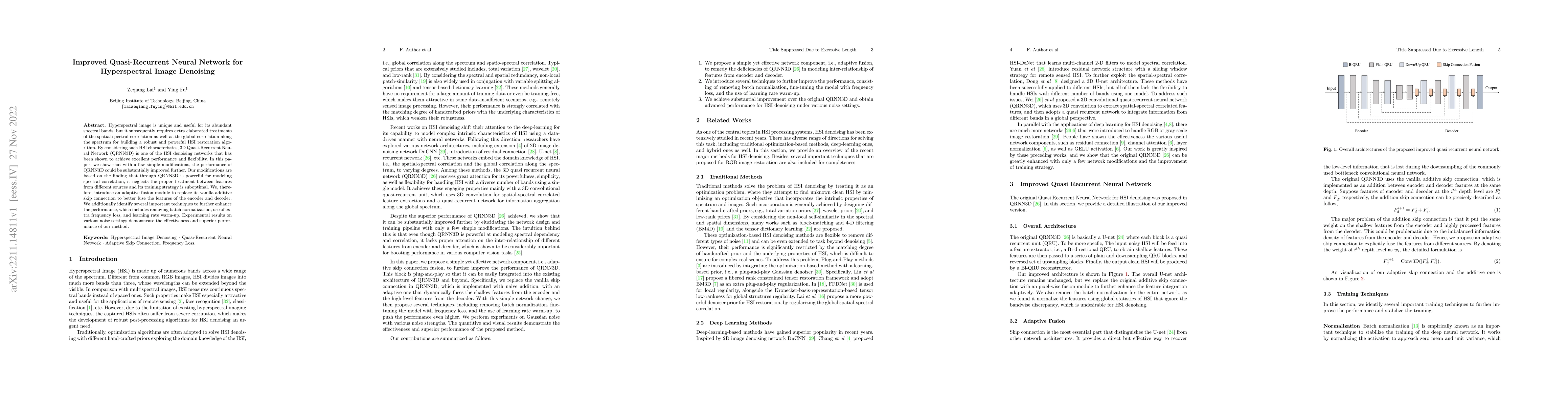 Thumbnail for Improved Quasi-Recurrent Neural Network for Hyperspectral Image
  Denoising