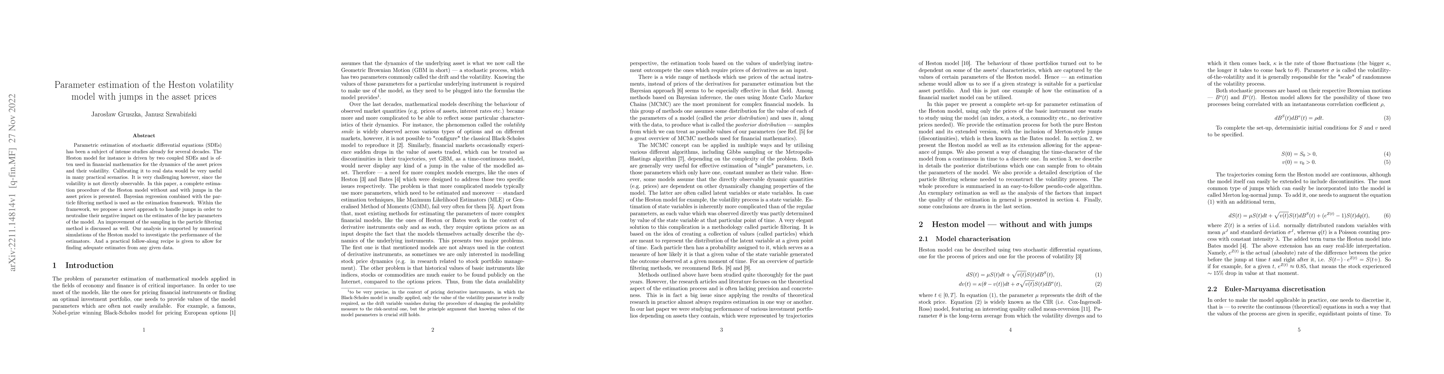 Thumbnail for Parameter Estimation of the Heston Volatility Model with Jumps in the
  Asset Prices