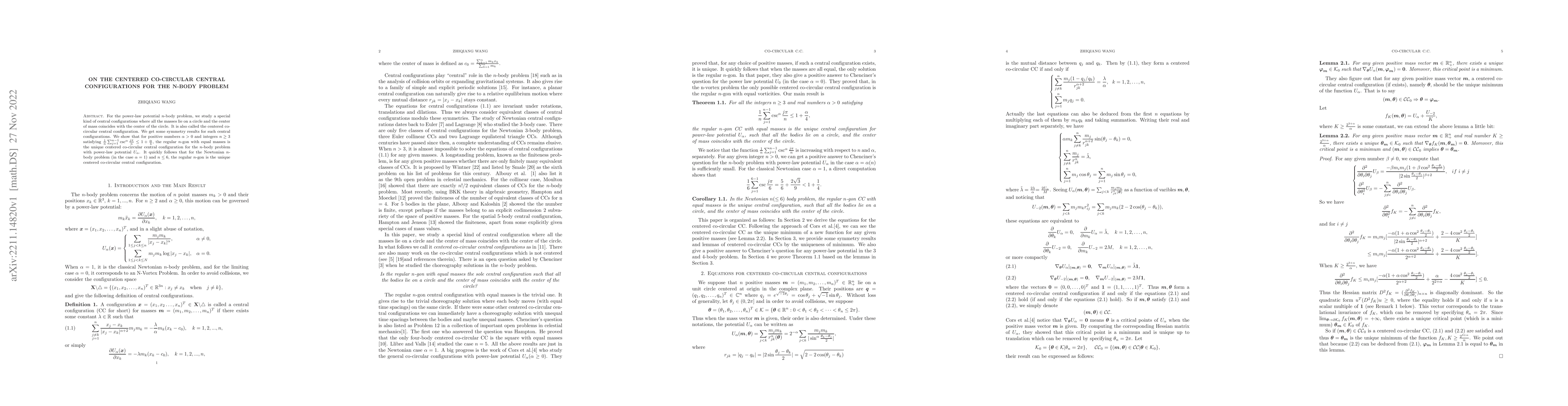 Thumbnail for On the centered co-circular central configurations for the n-body
  problem