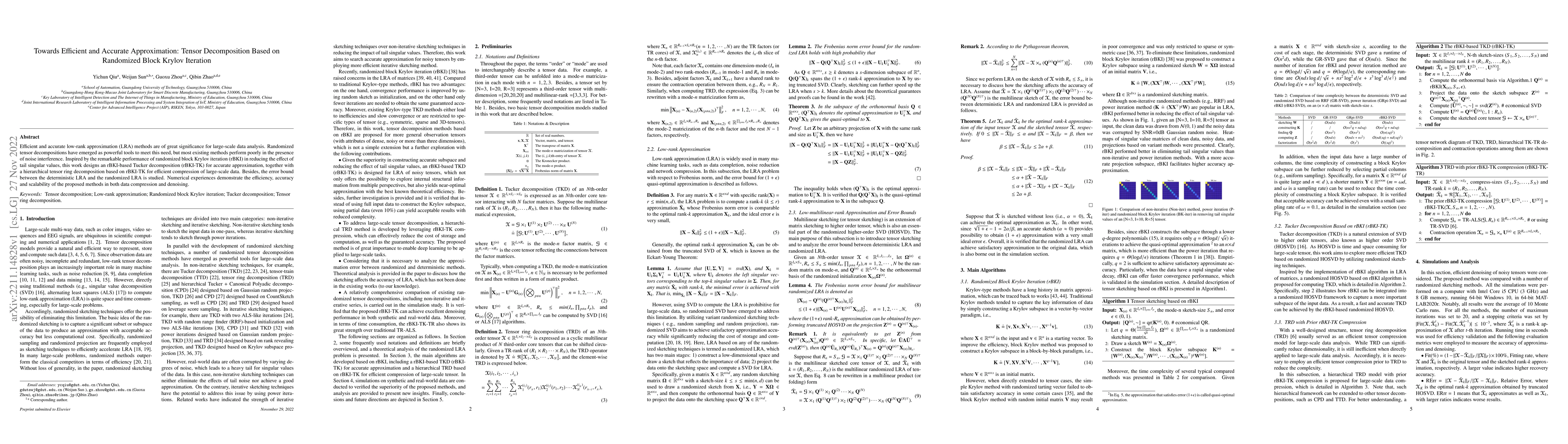 Thumbnail for Towards Efficient and Accurate Approximation: Tensor Decomposition Based
  on Randomized Block Krylov Iteration