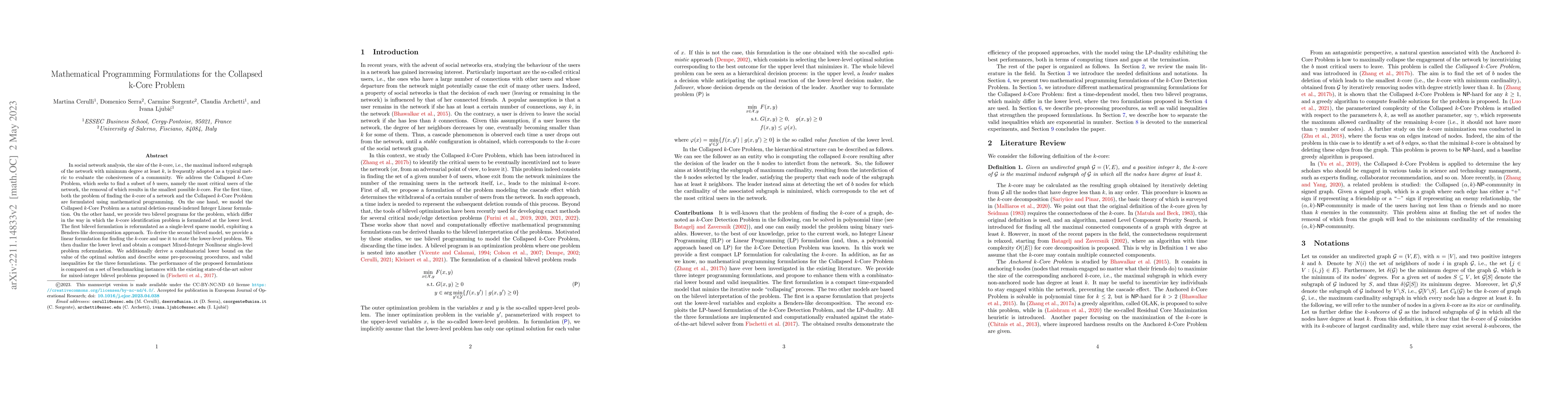 Thumbnail for Mathematical Programming Formulations for the Collapsed k-Core Problem