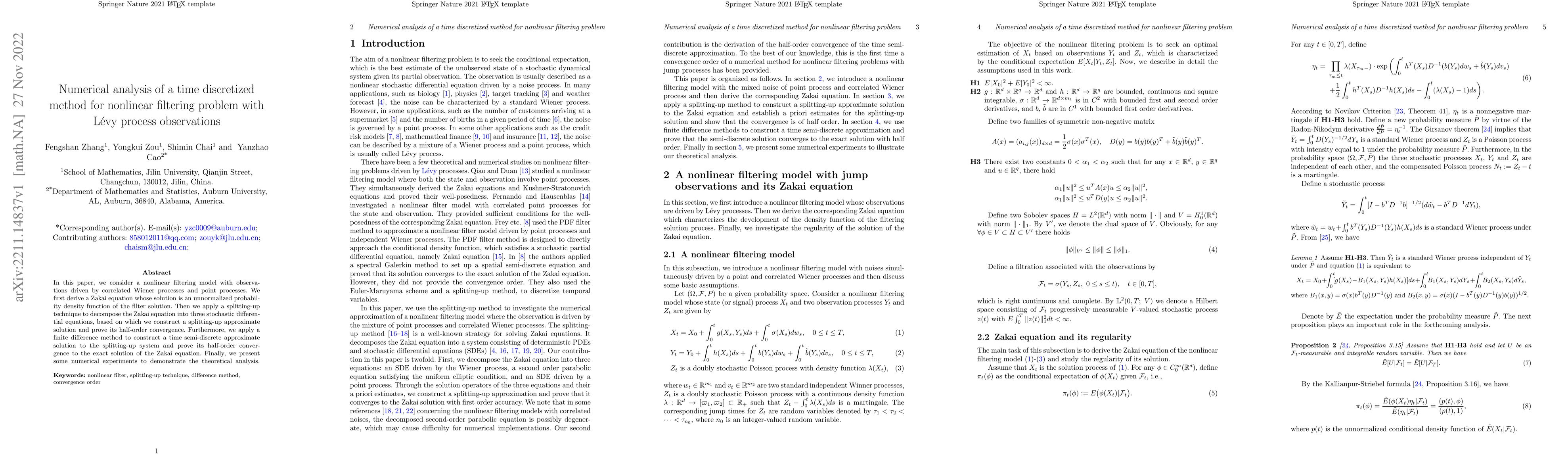 Thumbnail for Numerical analysis of a time discretized method for nonlinear filtering
  problem with L\'evy process observations