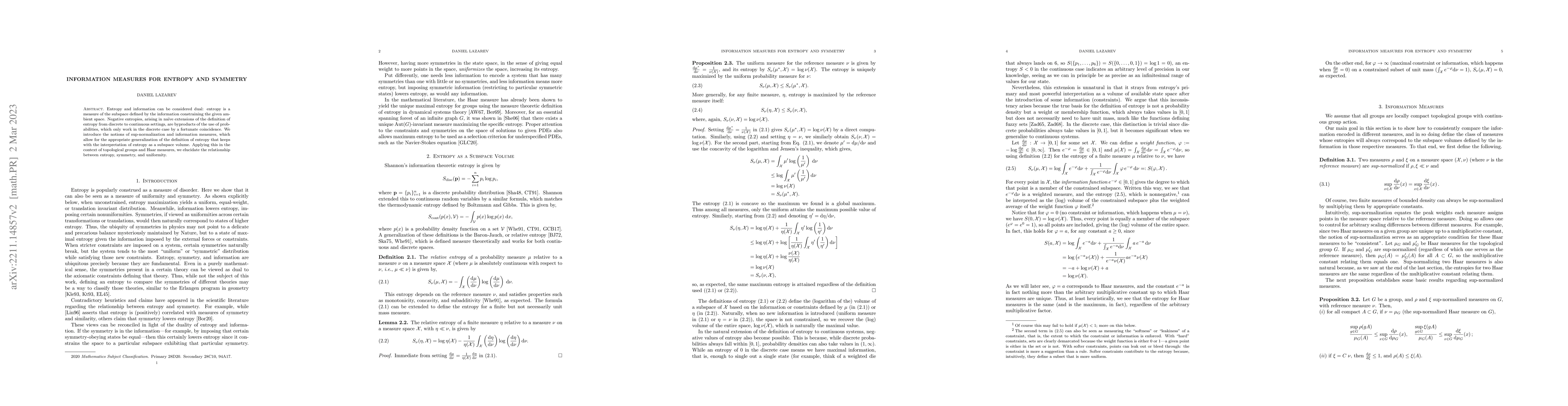 Thumbnail for Information Measures for Entropy and Symmetry