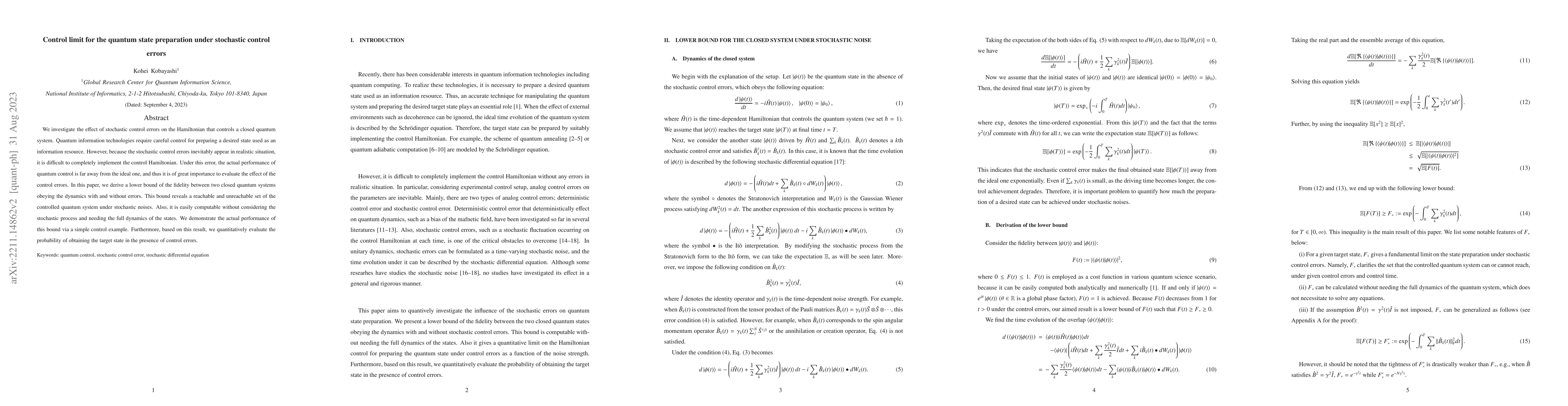 Thumbnail for Control limit for the quantum state preparation under stochastic control
  errors