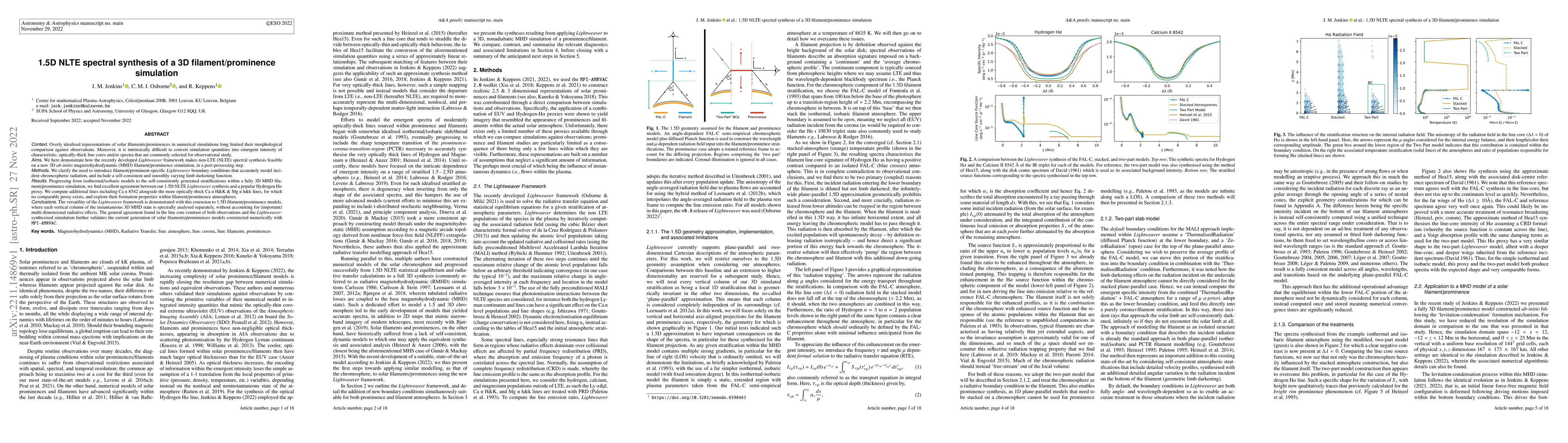 Thumbnail for 1.5D NLTE spectral synthesis of a 3D filament/prominence simulation