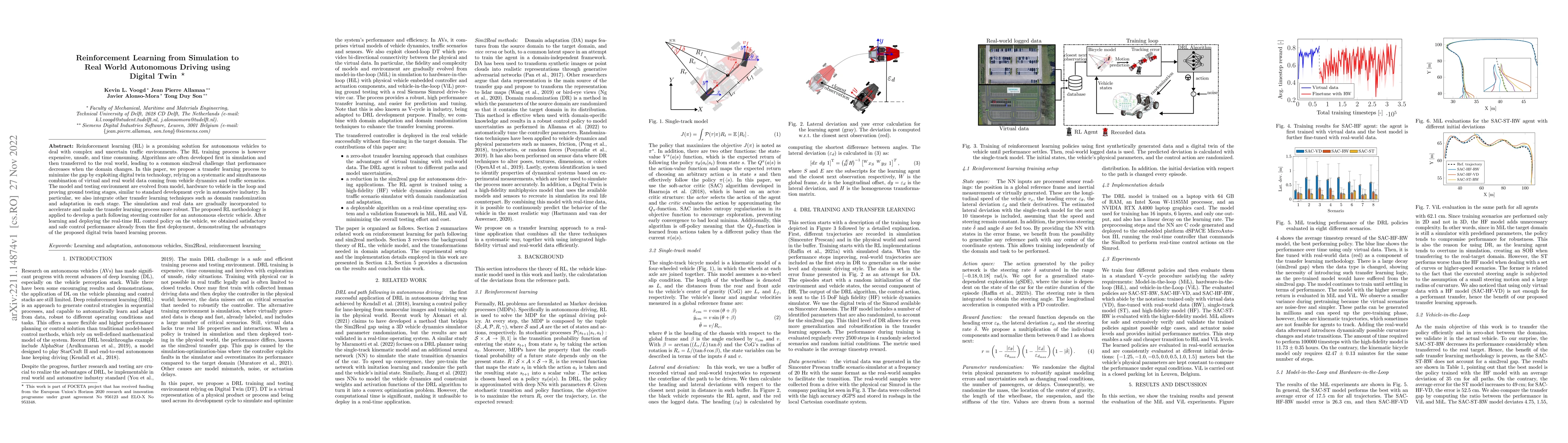 Thumbnail for Reinforcement Learning from Simulation to Real World Autonomous Driving
  using Digital Twin