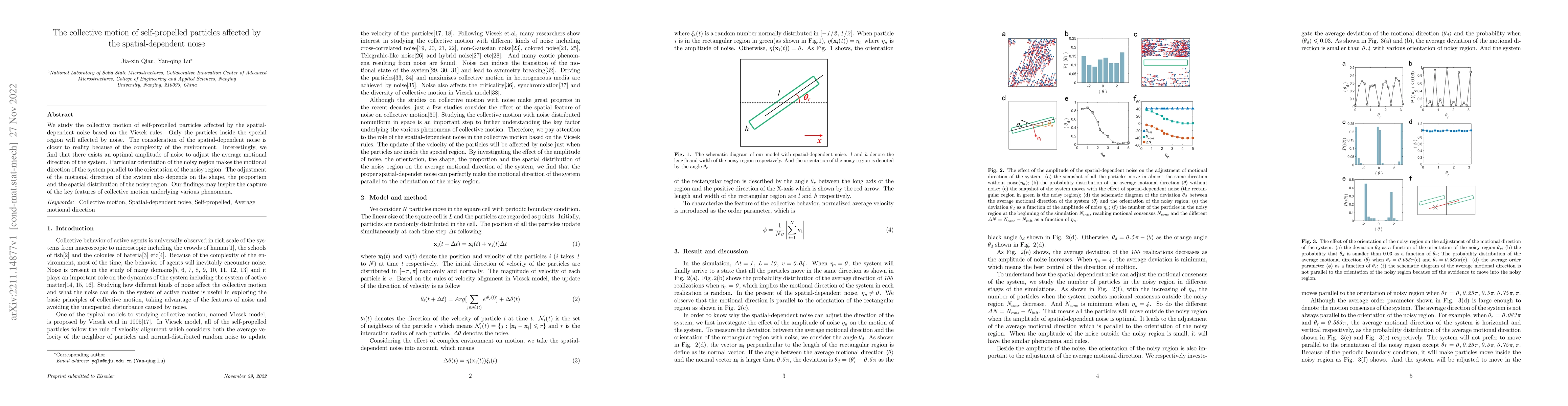 Thumbnail for The collective motion of self-propelled particles affected by the
  spatial-dependent noise