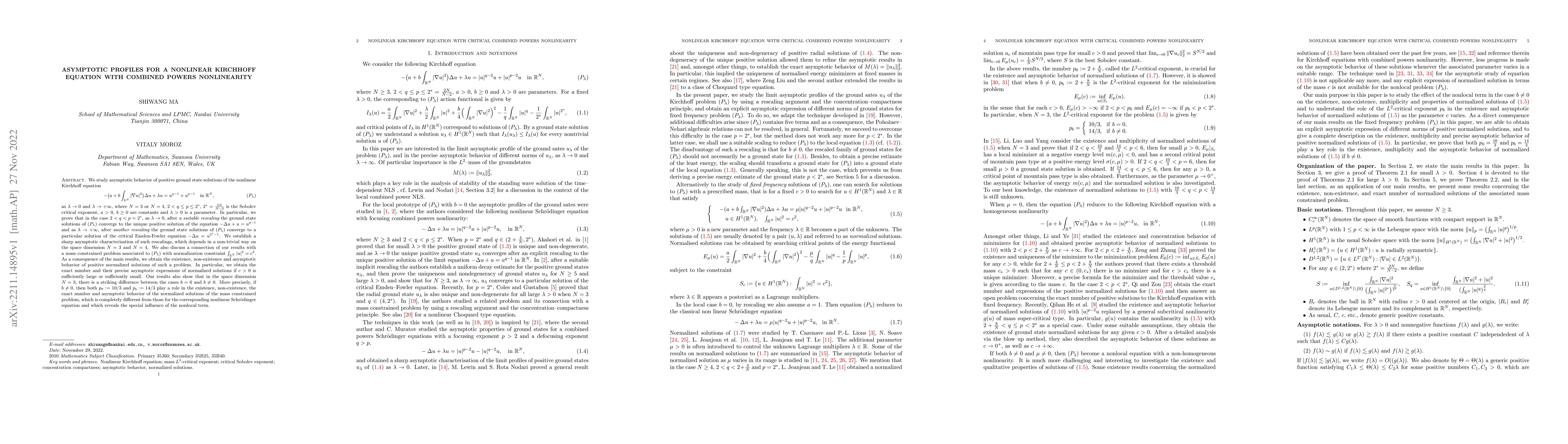 Thumbnail for Asymptotic profiles for a nonlinear Kirchhoff equation with combined
  powers nonlinearity