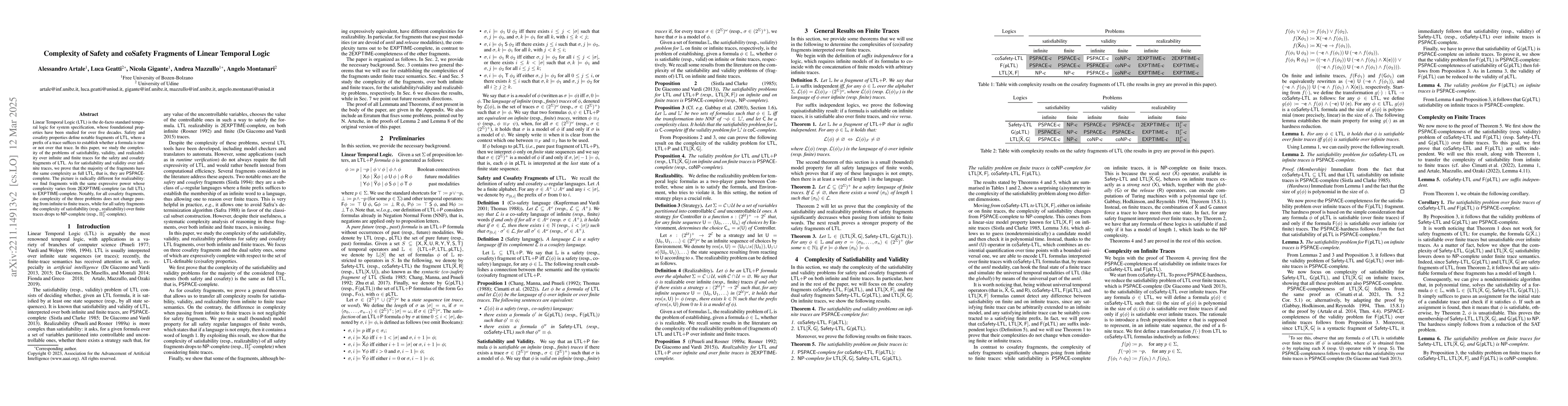 Thumbnail for Complexity of Safety and coSafety Fragments of Linear Temporal Logic