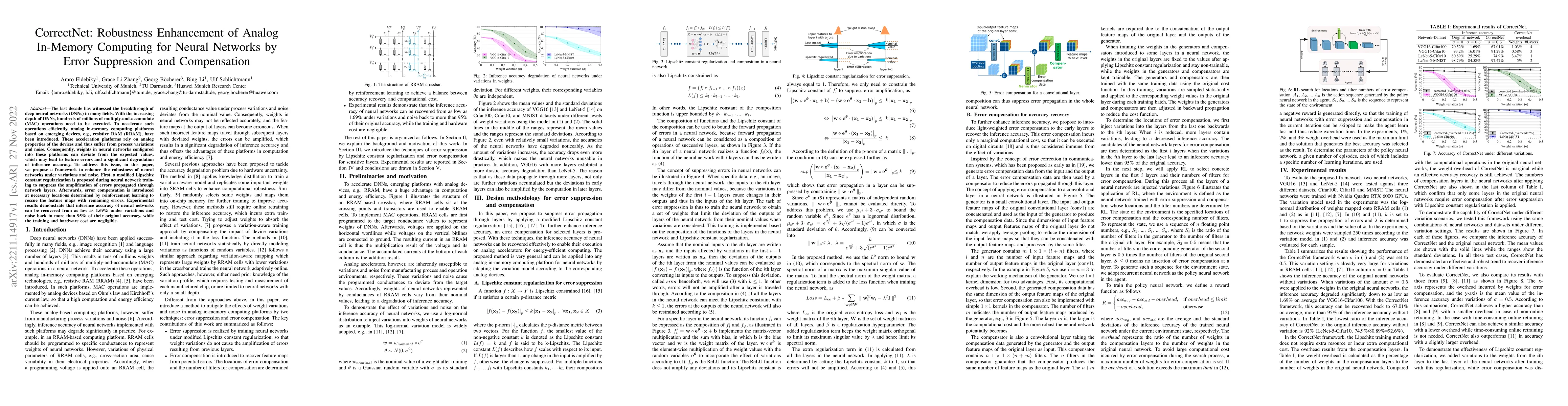 Thumbnail for CorrectNet: Robustness Enhancement of Analog In-Memory Computing for
  Neural Networks by Error Suppression and Compensation