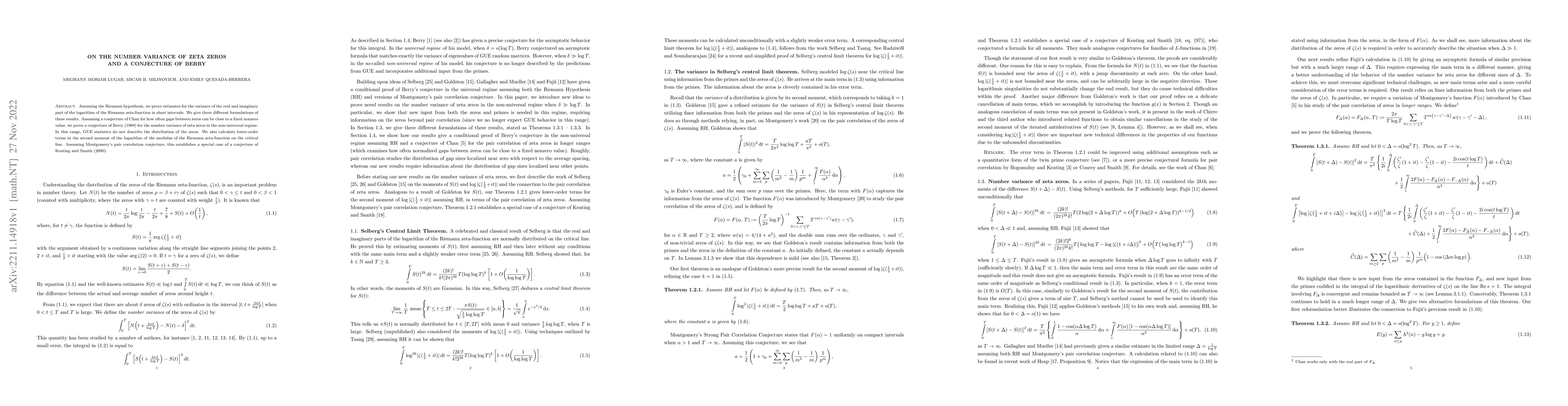 Thumbnail for On the number variance of zeta zeros and a conjecture of Berry