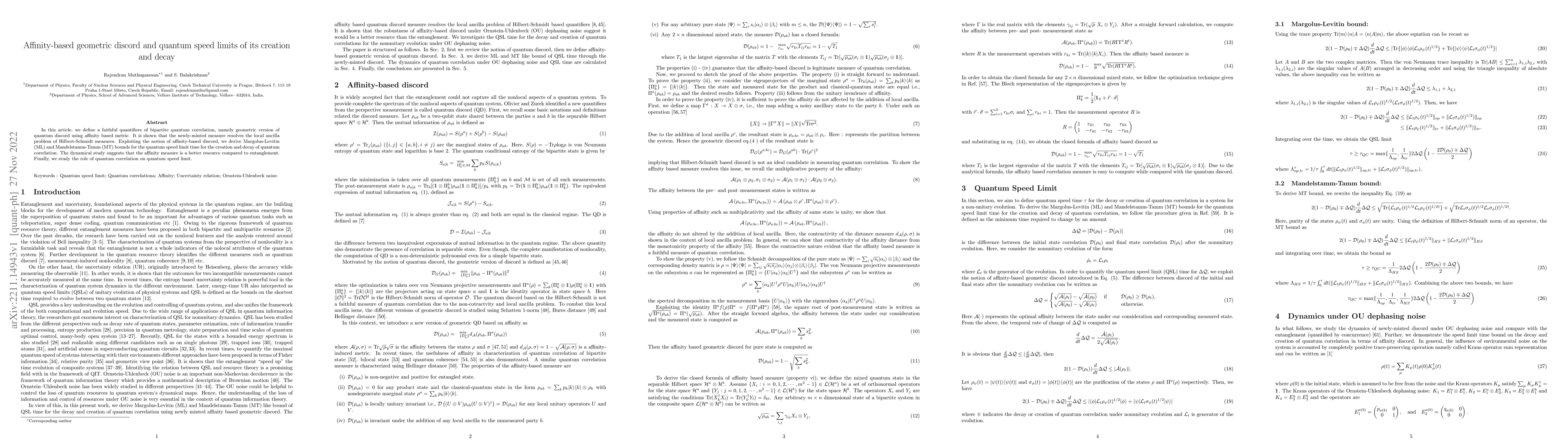 Thumbnail for Affinity-based geometric discord and quantum speed limits of its
  creation and decay