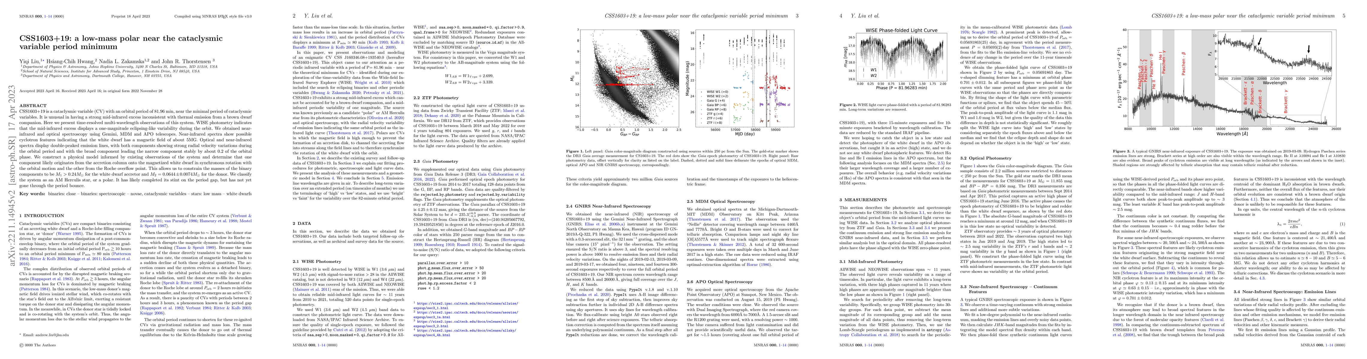 Thumbnail for CSS1603+19: a low-mass polar near the cataclysmic variable period
  minimum