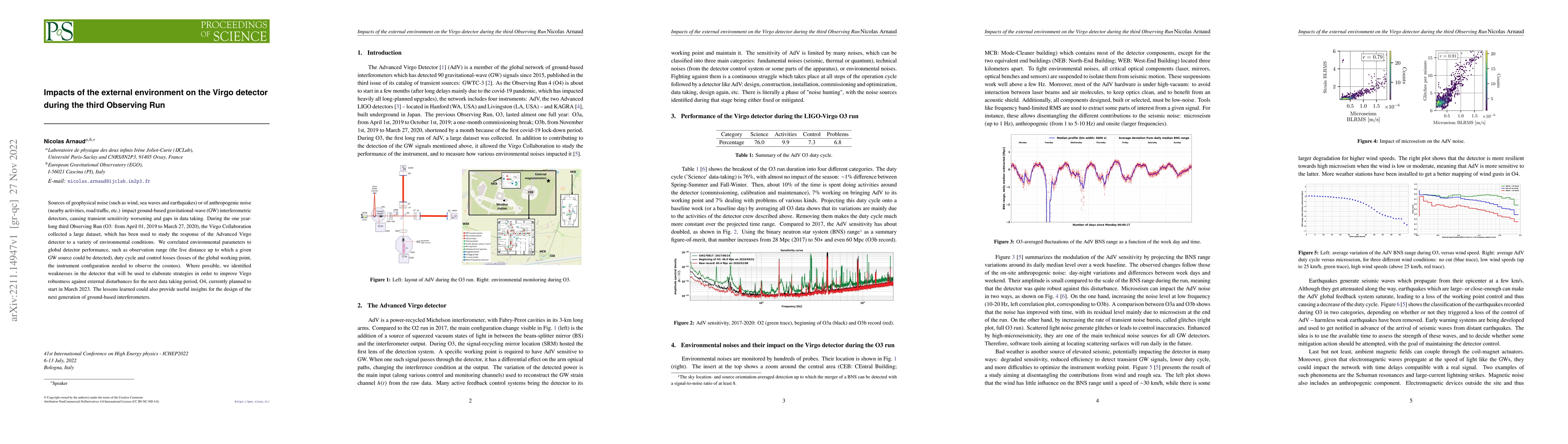 Thumbnail for Impacts of the external environment on the Virgo detector during the
  third Observing Run