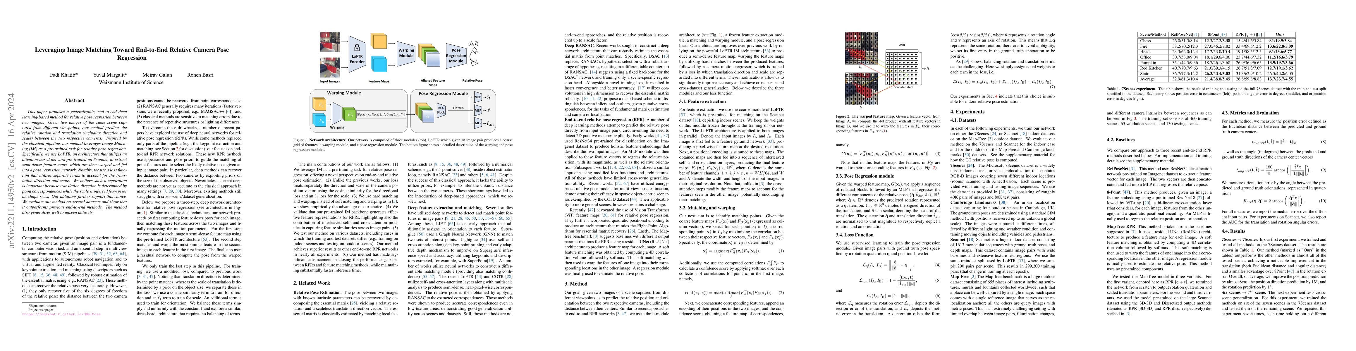 Thumbnail for Leveraging Image Matching Toward End-to-End Relative Camera Pose
  Regression