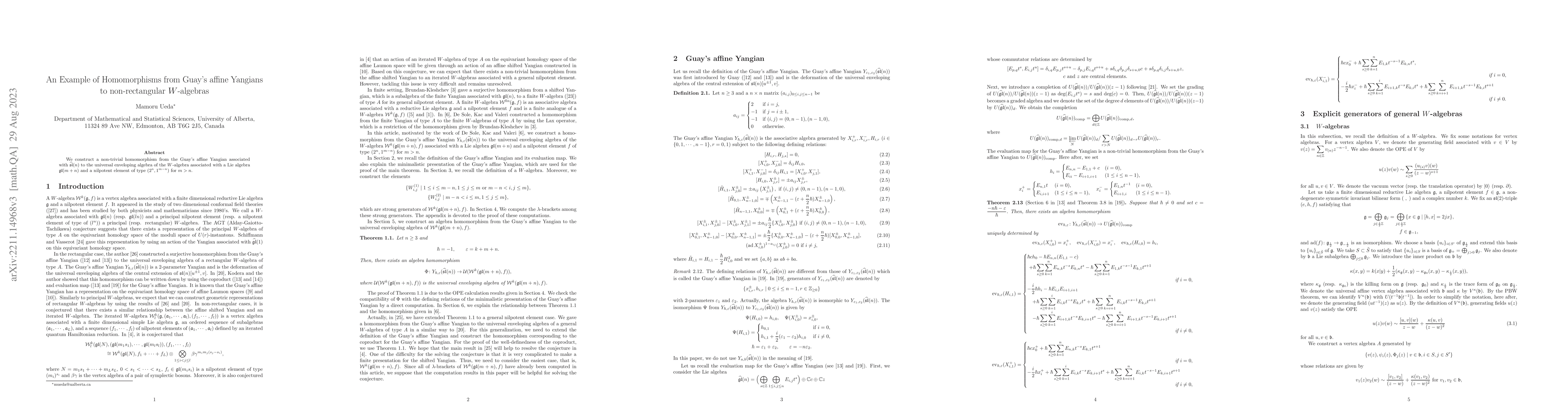 Thumbnail for An Example of Homomorphisms from the Guay's affine Yangians to
  non-rectangular $W$-algebras