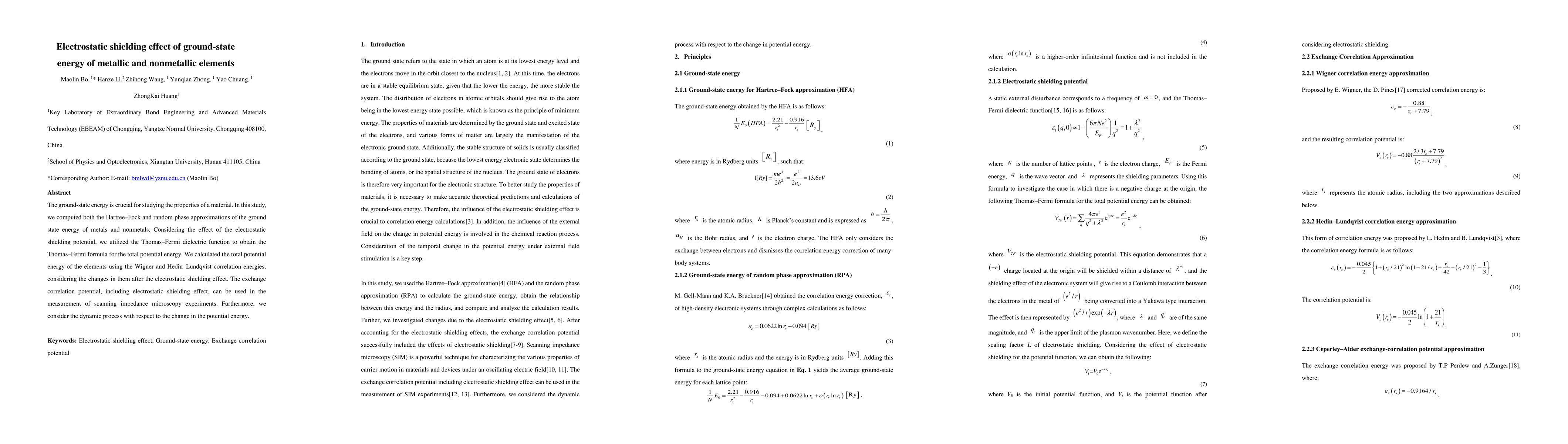 Thumbnail for Electrostatic shielding effect of ground state energy of metallic
  elements and non-metallic elements