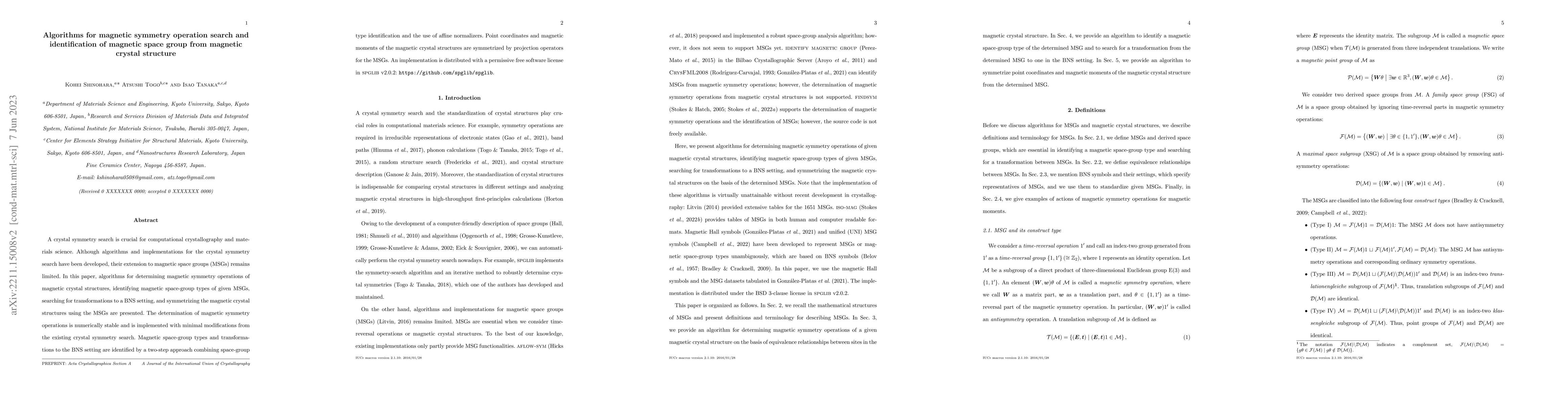 Thumbnail for Algorithms for magnetic symmetry operation search and identification of
  magnetic space group from magnetic crystal structure