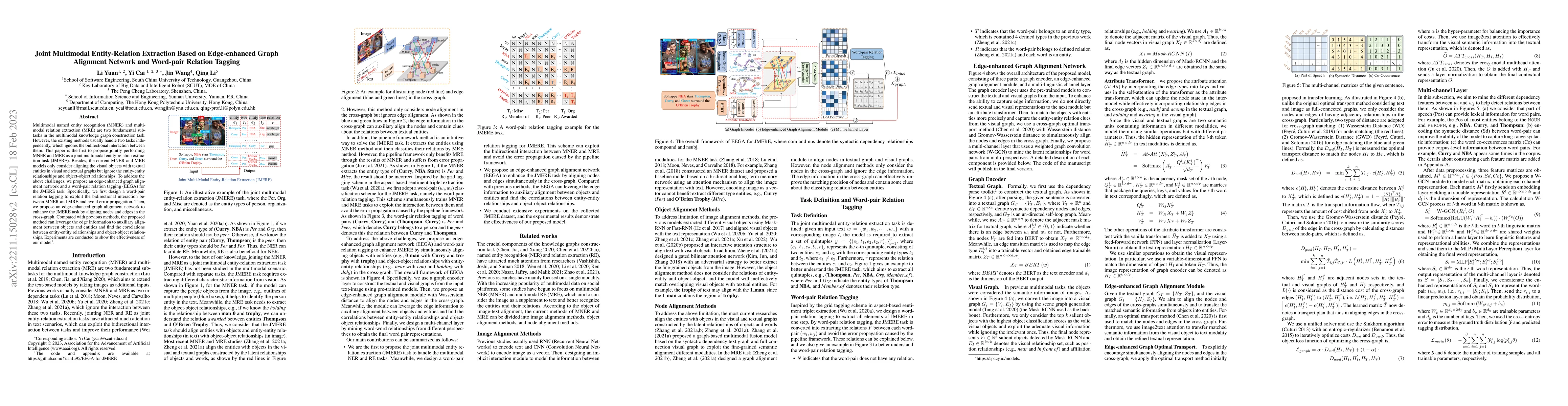 Thumbnail for Joint Multimodal Entity-Relation Extraction Based on Edge-enhanced Graph
  Alignment Network and Word-pair Relation Tagging