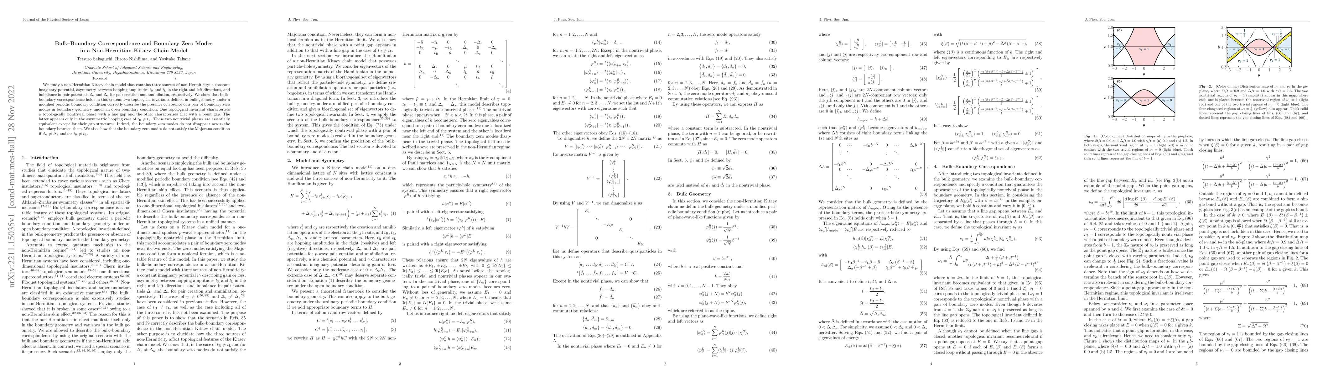 Thumbnail for Bulk--Boundary Correspondence and Boundary Zero Modes in a Non-Hermitian
  Kitaev Chain Model