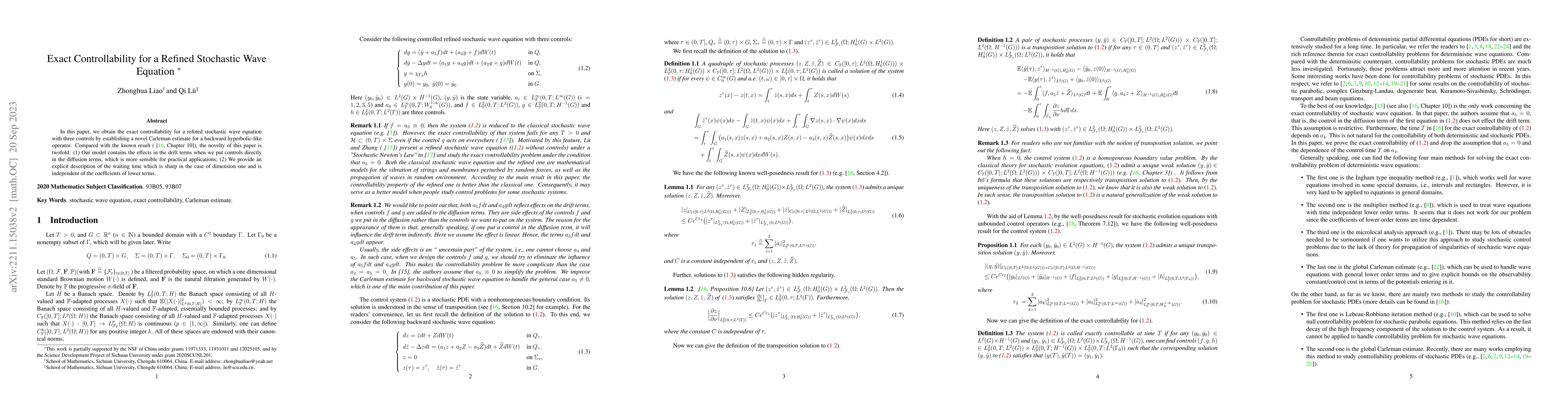 Thumbnail for Exact controllability for a refined Stochastic Wave Equation