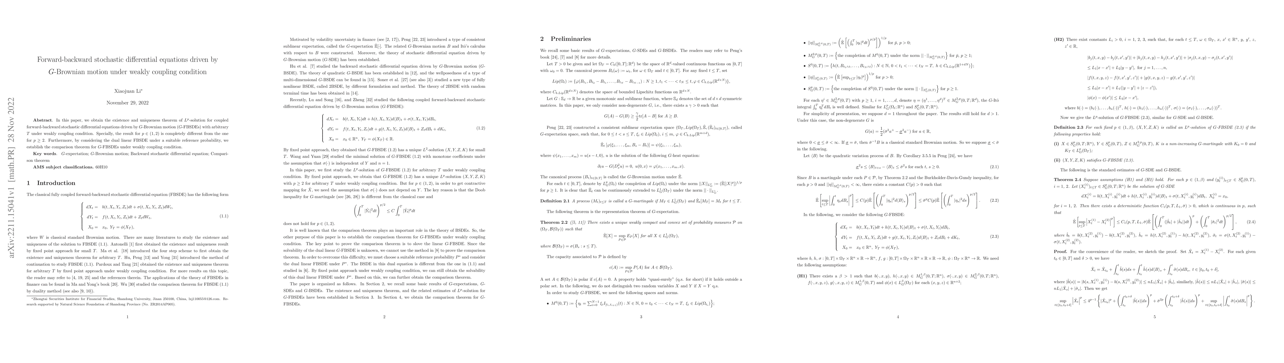 Thumbnail for Forward-backward stochastic differential equations driven by G-Brownian
  motion under weakly coupling condition