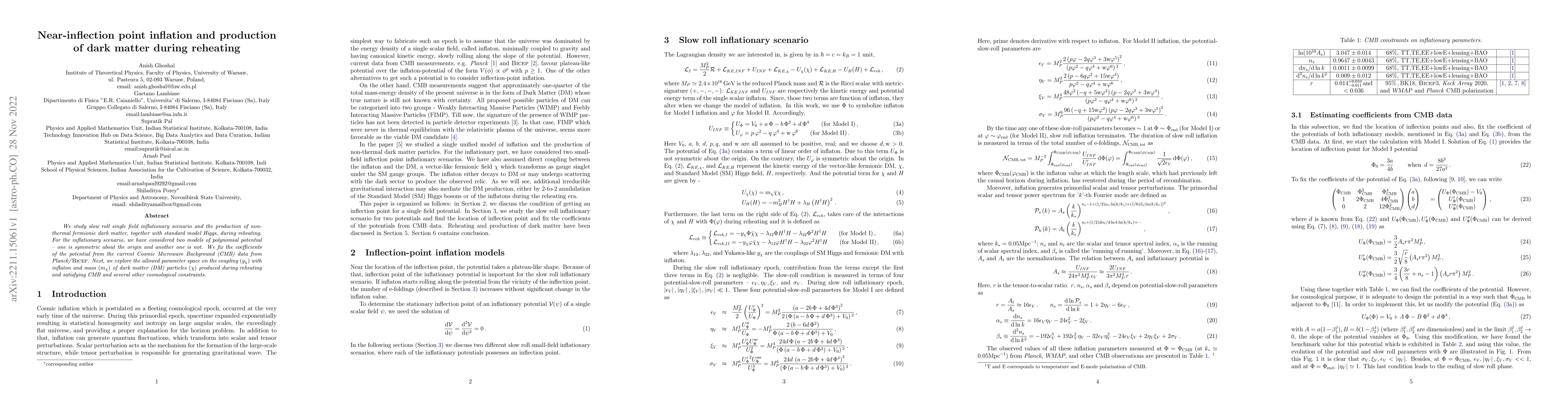 Thumbnail for Near-inflection point inflation and production of dark matter during
  reheating