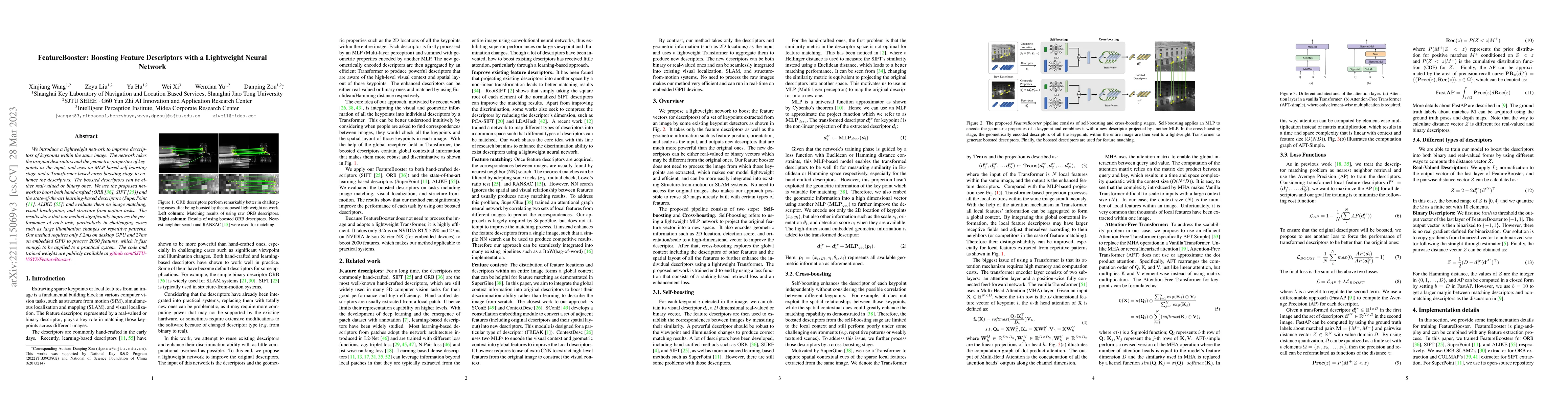 Thumbnail for FeatureBooster: Boosting Feature Descriptors with a Lightweight Neural
  Network