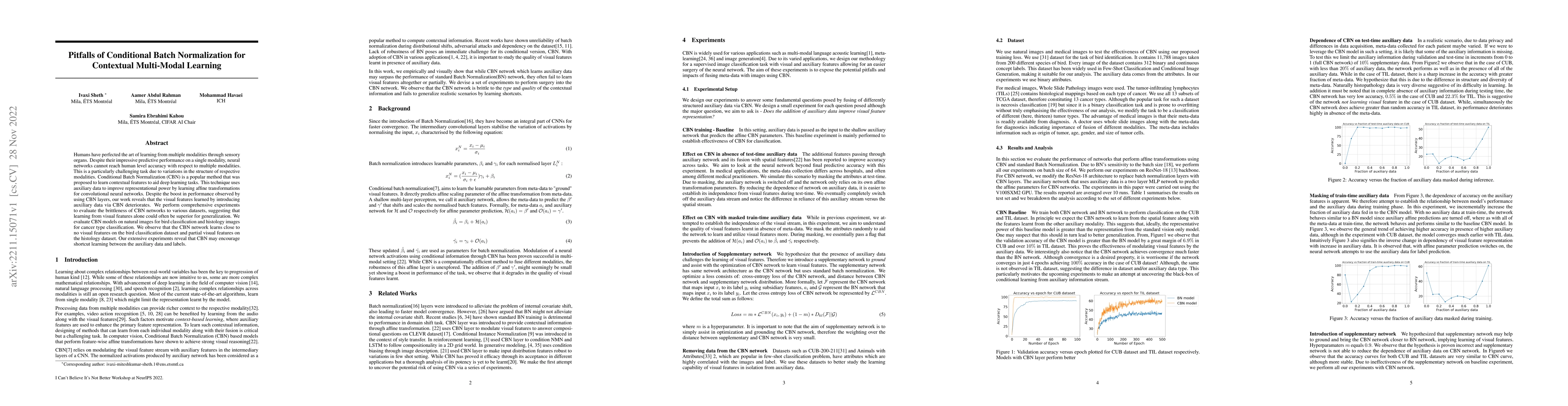 Thumbnail for Pitfalls of Conditional Batch Normalization for Contextual Multi-Modal
  Learning