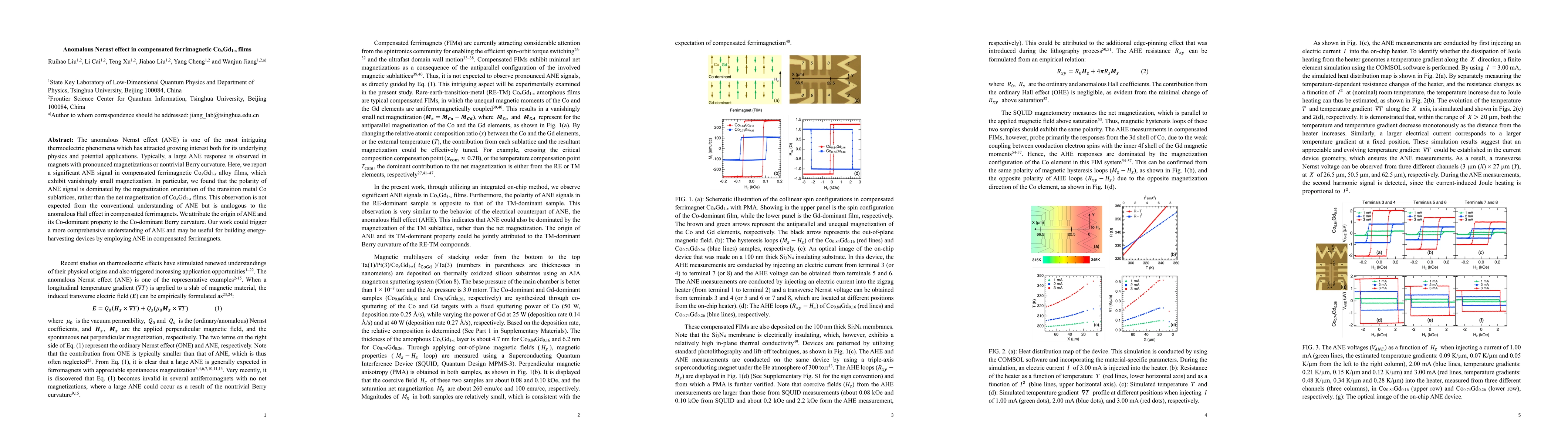 Thumbnail for Anomalous Nernst effect in compensated ferrimagnetic CoxGd1-x films