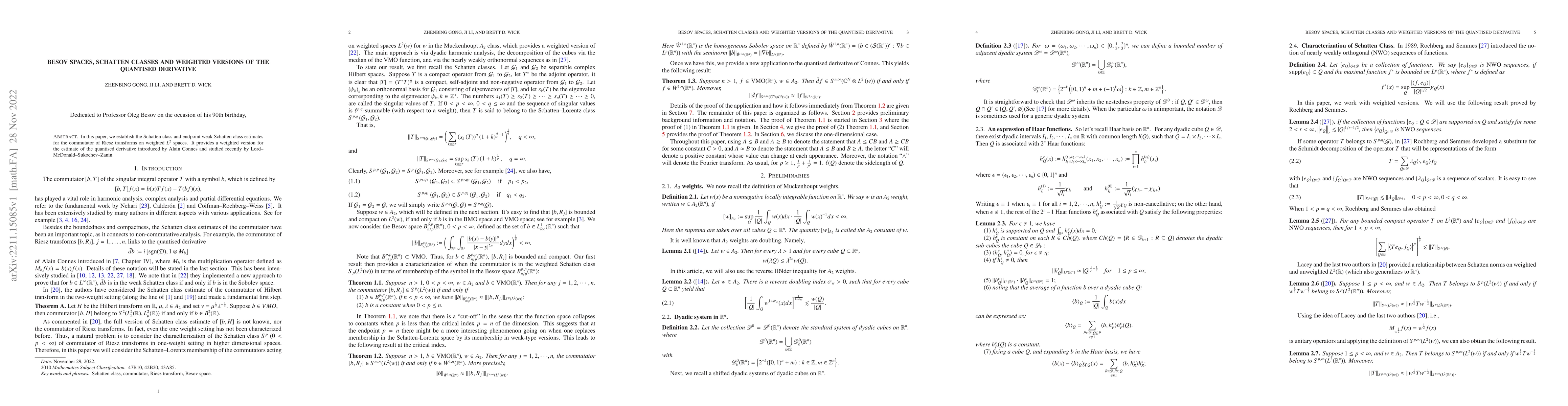 Thumbnail for Besov Spaces, Schatten Classes and Weighted Versions of the Quantised
  Derivative