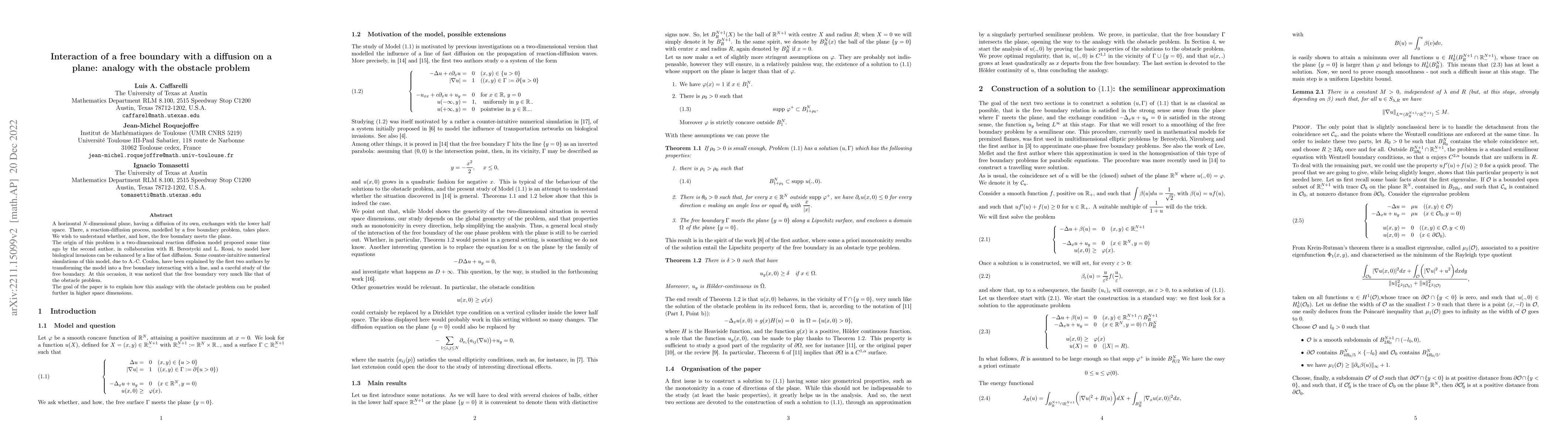 Thumbnail for Interaction of a free boundary with a diffusion on a plane: analogy with
  the obstacle problem