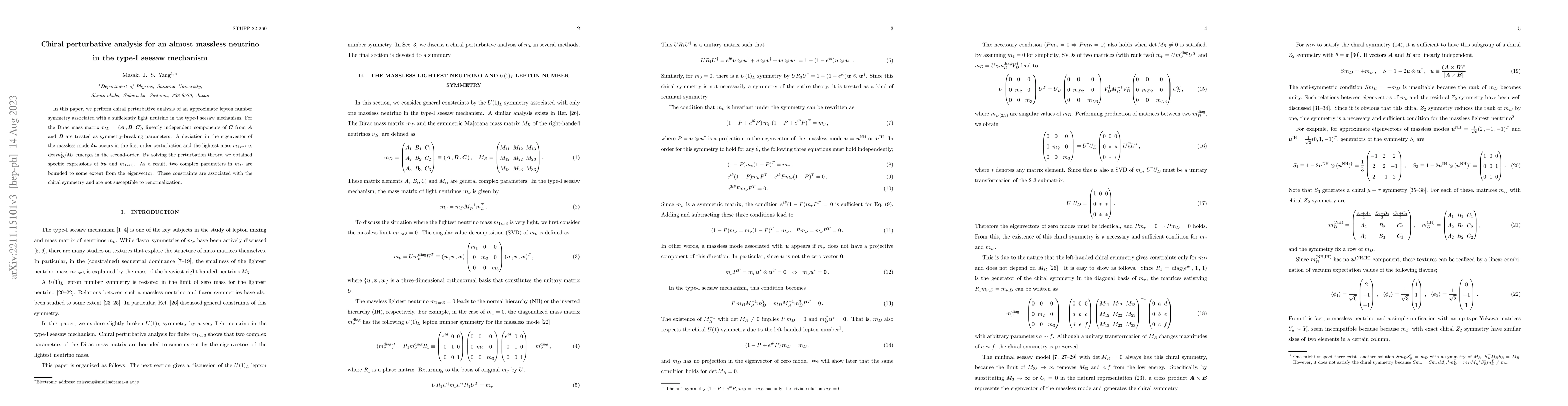 Thumbnail for Chiral perturbative analysis for an almost massless neutrino in the
  type-I seesaw mechanism