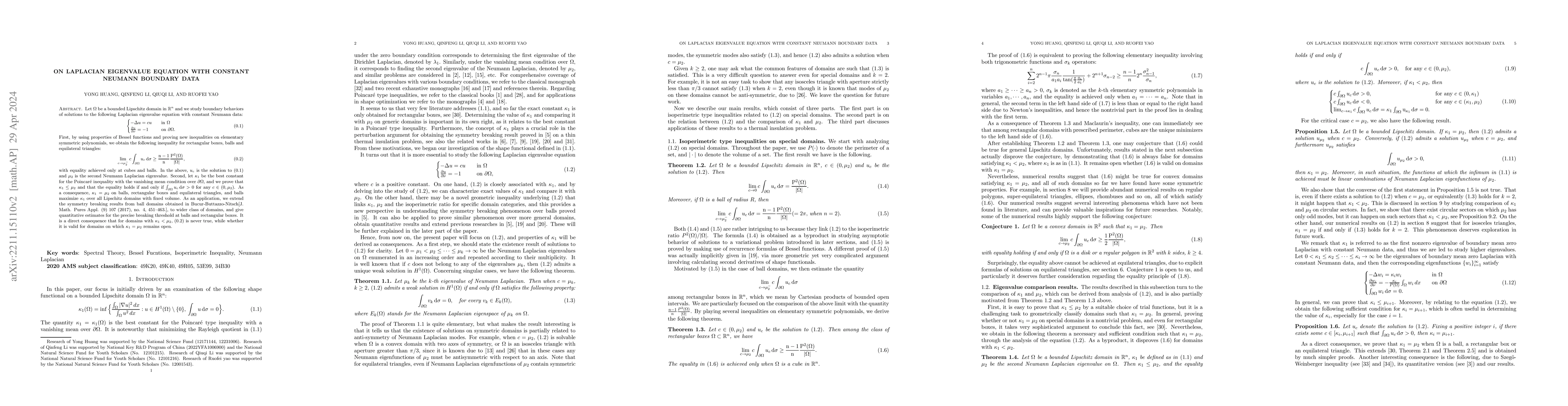 Thumbnail for On Laplacian eigenvalue equation with constant Neumann boundary data